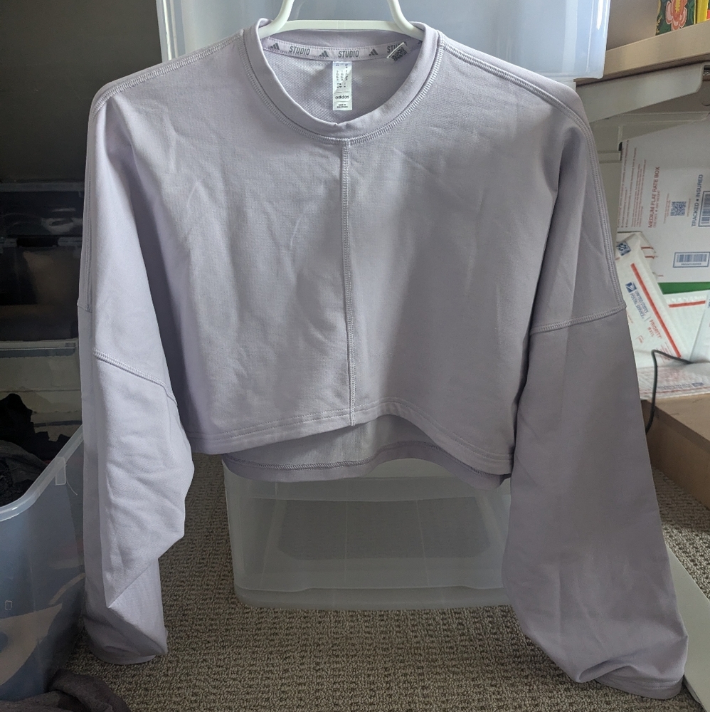 NWOT Adidas Women's Yoga Studio Crop Cover Up, Silver Dawn, XS